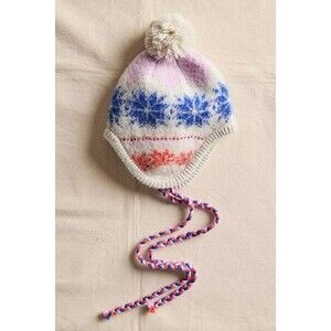 Free People Winter Whimsy Trapper Hat Beanie Pompom Gray Snowflake Nordic NWT